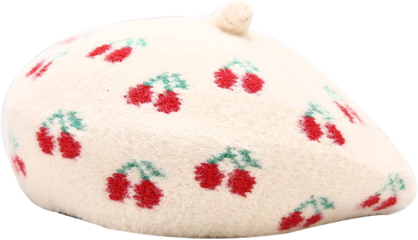YooGuoGuo Wool Warm Beret Hats for Women Cute Cherry Design Hat Outdoor Fruit Painter Winter Autumn Bonnet Caps