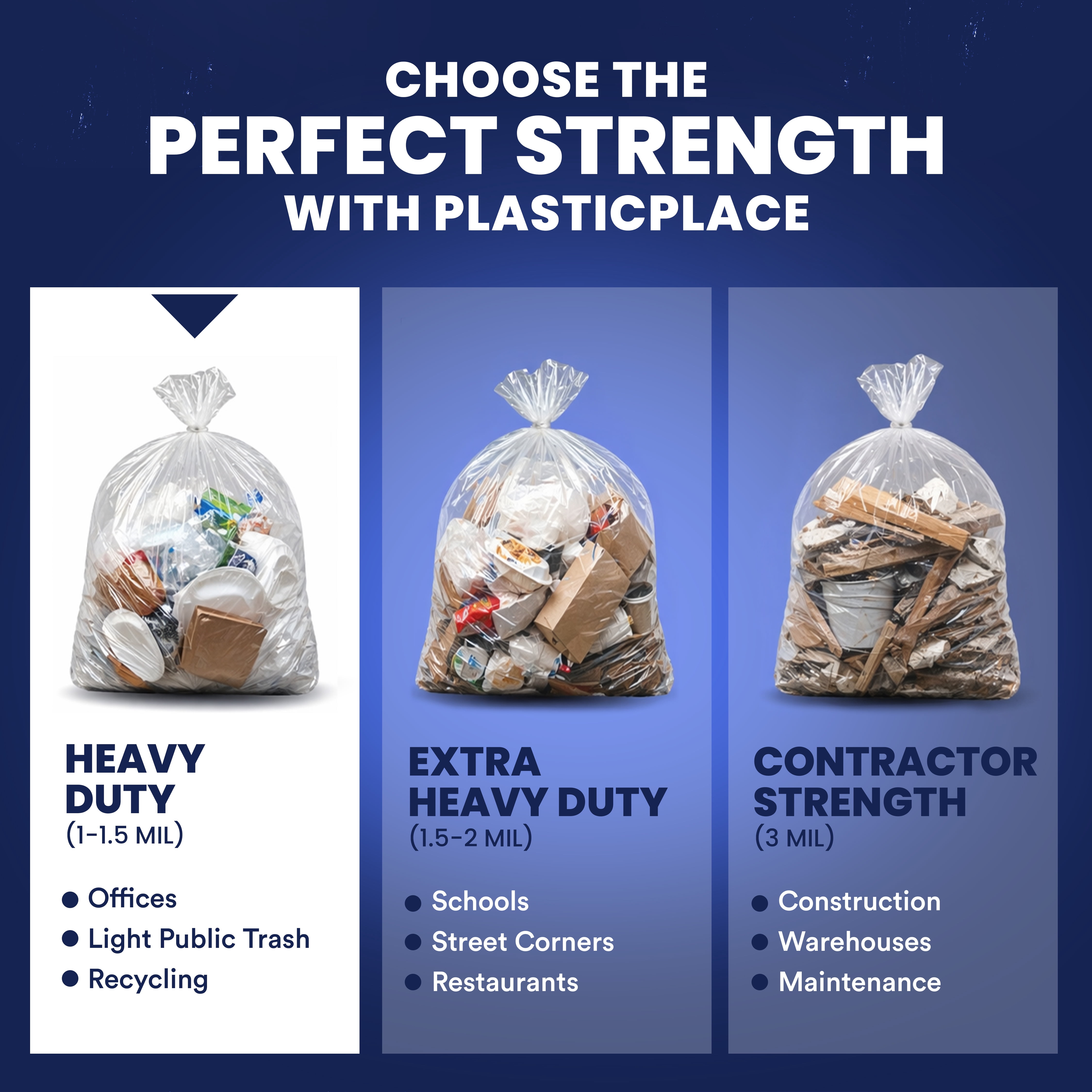 Plasticplace 56 Gallon Trash Bags - Clear High Density Garbage Bags - Heavy Duty, Scent-Free, Large Trash Can Liners for Kitchen, Commercial, & Garden Use 16 Microns, Leak-Proof, 43" x 48", 150 Count