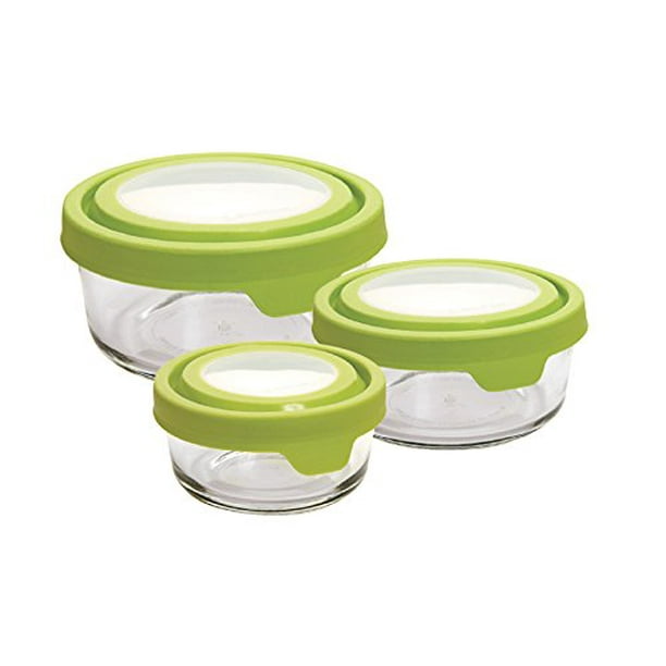 Anchor Hocking TrueSeal Glass Food Storage Containers with Airtight Lids, Green, 6Piece Round