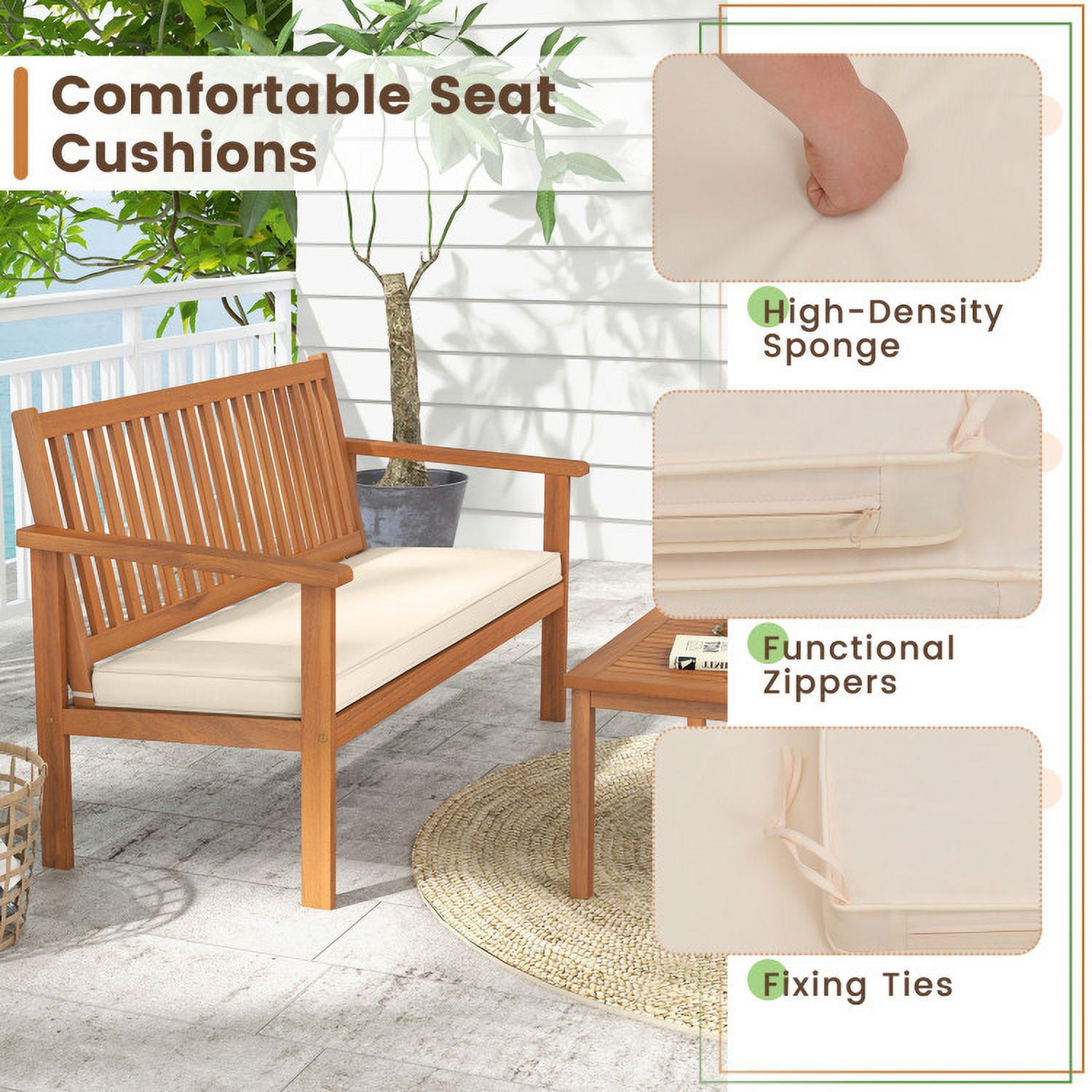 Aimee Lii 4 Pieces Patio Wood Furniture Set Acacia Wood Sofa Set with Loveseat, Patio Furniture Sets, Off White Aimee Lii 4 Pieces Patio Wood Furniture Set Acacia Wood Sofa Set with Loveseat, Patio Furniture Sets, Off White