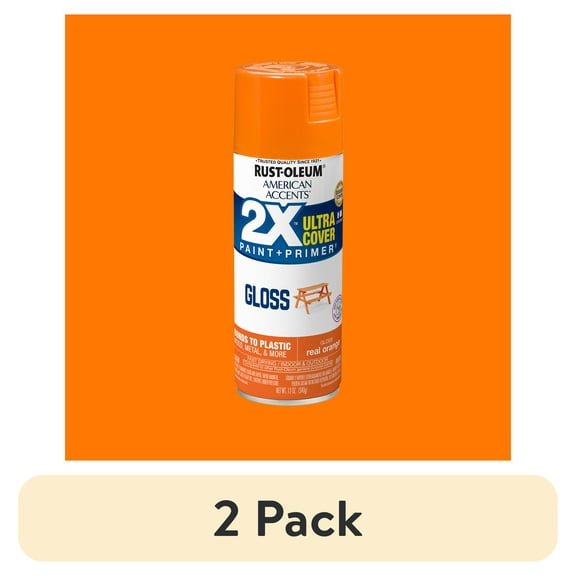 (2 pack) Real Orange, Rust-Oleum American Accents 2X Ultra Cover Gloss Spray Paint-327873, 12 oz