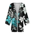 thumbnail image 4 of bbyeadc Long 3/4 Sleeve Cardigans for Women Summer Cardigans for Women Lightweight Open Front Shrug Cardigan Ethnic Floral Print Dressy Draped Cotton Cardigans, Sky Blue M, 4 of 6