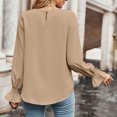 thumbnail image 4 of Jersey de cuello redondo para mujer, Color sólido, fibra de poliéster, puño fruncido, manga larga, Tops elegantes para otoño, color caqui XXL, 4 of 6
