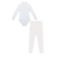 thumbnail image 3 of TiaoBug Kids Girls Gymnastics Dance Outfit Long Sleeve Leotard And Sparkly Rhinestones Tights Set A White 9-10, 3 of 4