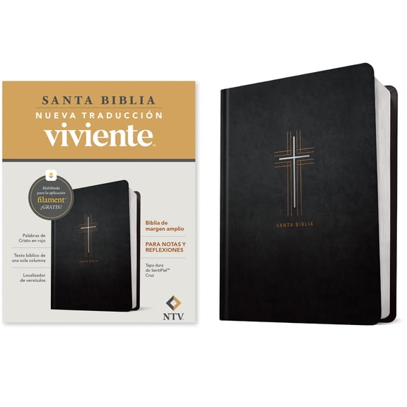 Biblia de Margen Amplio Ntv Con Filament (Tapa Dura de Sentipiel, Cruz, Letra Roja), (Hardcover)