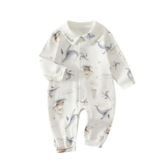 Icvfdpl Baby Boy Girl Outfit Long Sleeve Flowers Prints Ribbed Romper Jumpsuit Clothes Soft 9-12 Months