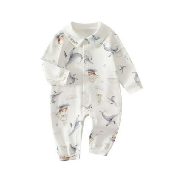 Newborn Onesies Girl Infant Boys Girls Soft Breathable Long Sleeve Flowers Prints Ribbed Romper Newborn Jumpsuit Barboteuse Bebe Fille White 12 Months-18 Months
