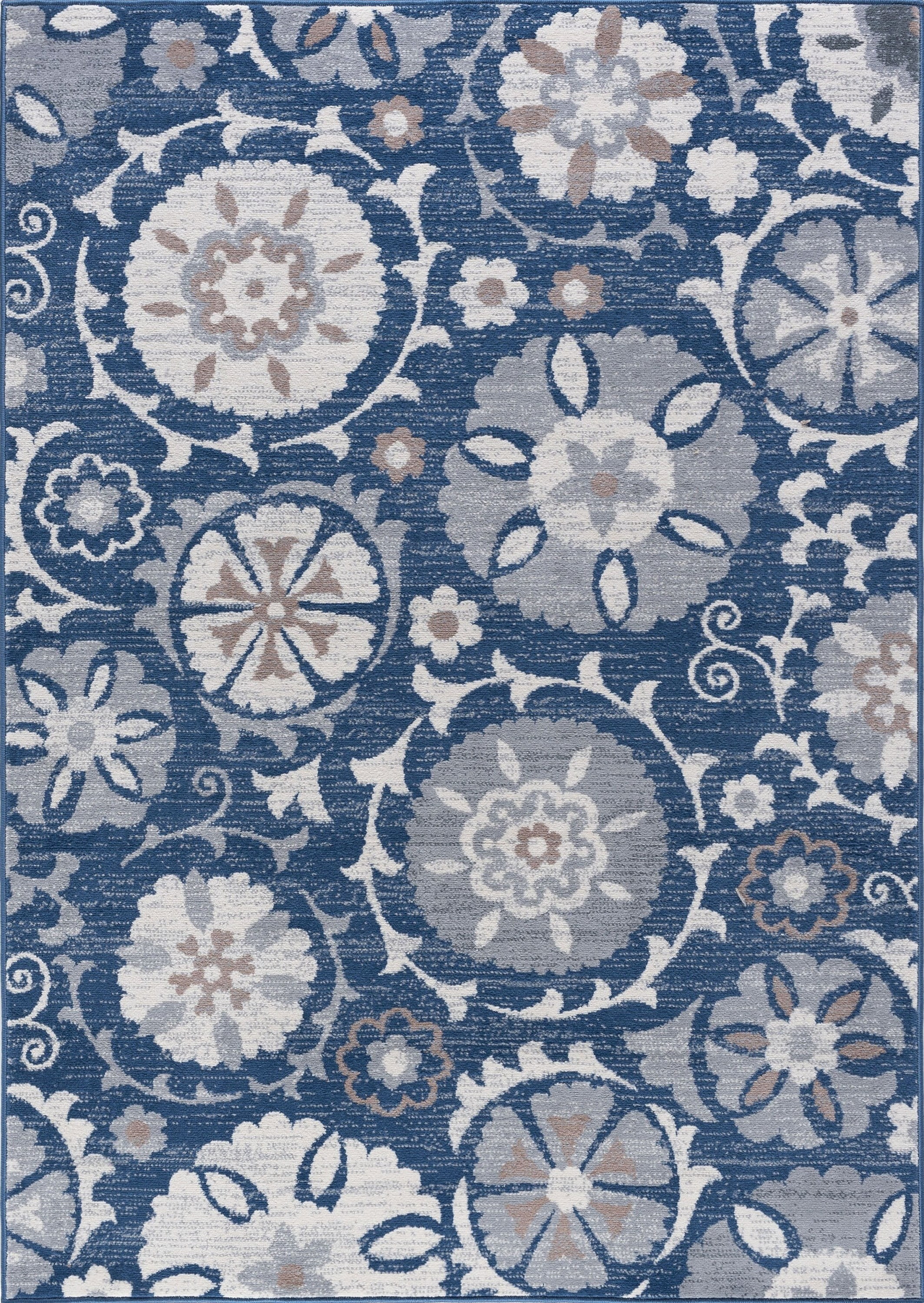Madison Transitional 5' x 7' Navy and Cream Polypropylene Indoor Area Rug