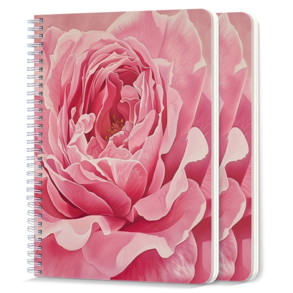 Spiral Notebook,College Ruled Journal,8.26" x 5.71" 50 Sheets/100 Pages,2 Pack - Pink Rose on Pink Background