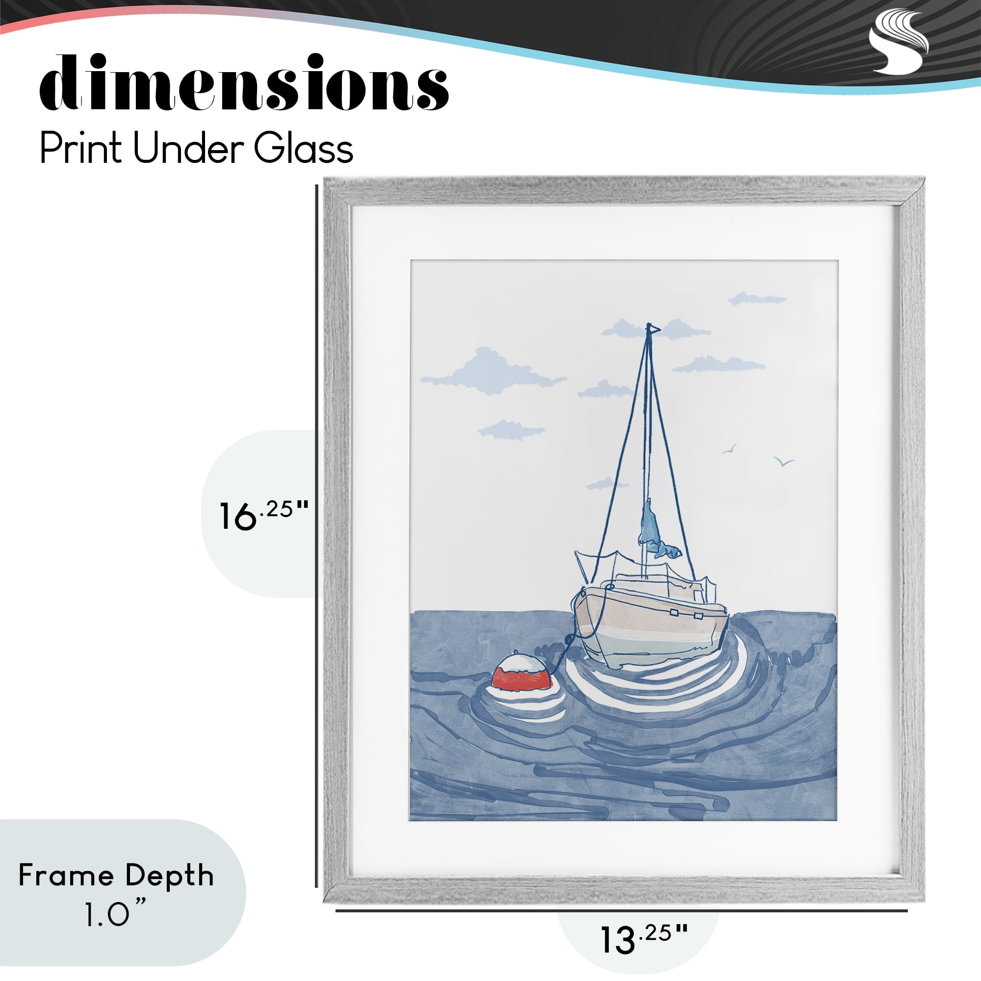 Stupell Industries Cool Tone Sailboat Floating Gray Framed Print Under Glass, design by Melissa Tilley