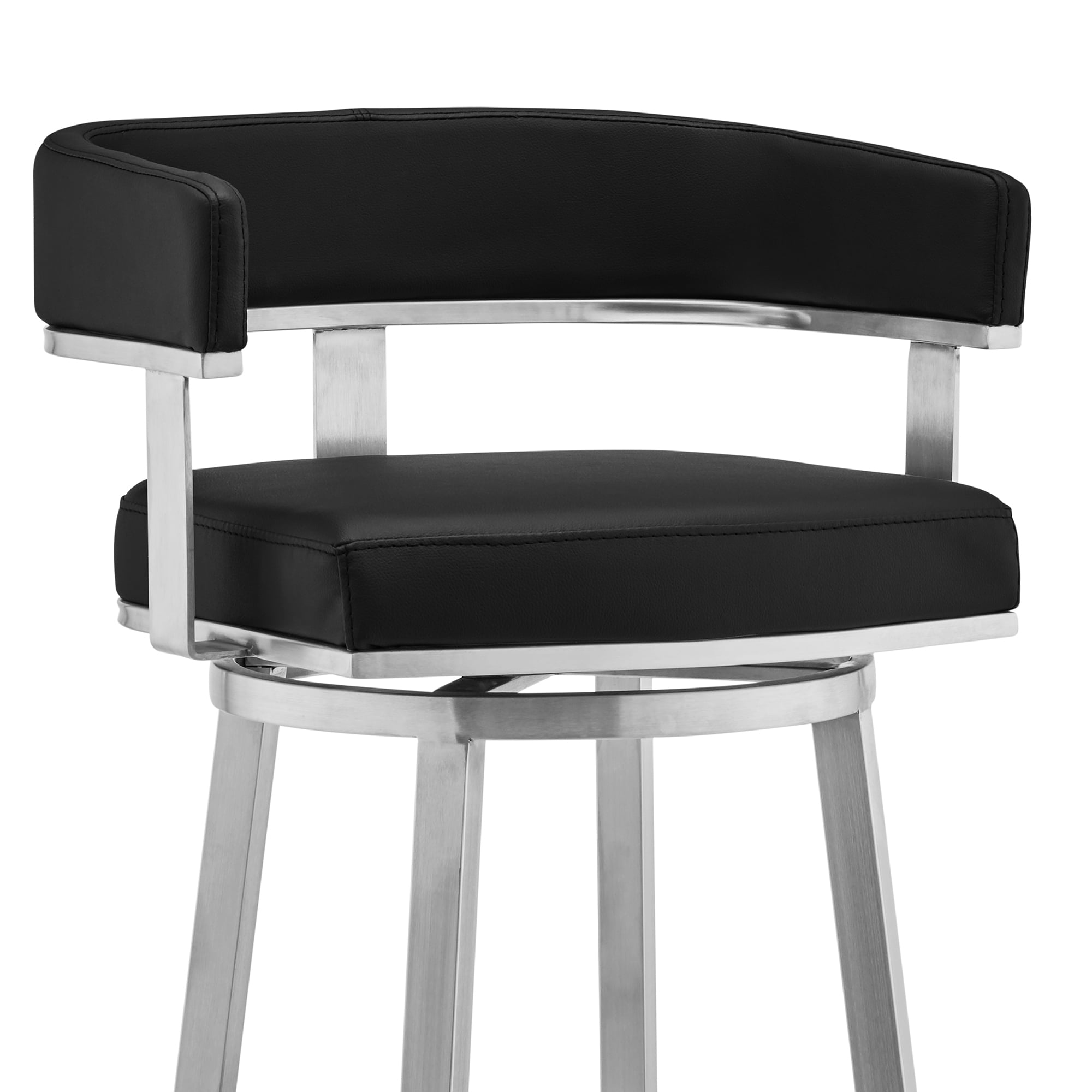 Armen Living Lorin30" Black Faux Leather and Brushed Stainless Steel Swivel Bar Stool