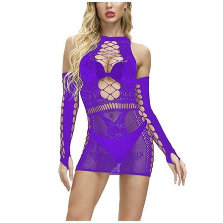 Sentmoon Lingerie for Women Sexy Womens Lingerie Fishnet Seamless Mesh Netting Chemise Hollow Out Dress Sleepwear Nightwear Nightdress Valentines Lingerie Valentines Day Gifts for Her Clearance Sales