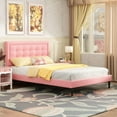 thumbnail image 1 of Unizone Full Size Bed Frame with Upholstered Headboard, Modern Tufting Style, Pink, 1 of 11