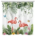 thumbnail image 3 of HVEST Tropical Green Leaf Shower Curtain for Bathroom,Pink Flamingo with Vintage Butterfly Plant Floral Fabric Shower Curtain with Hooks,Grey and White Marble Bathroom Curtains Shower Set, 69x70 inche, 3 of 8