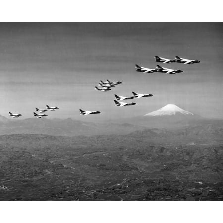 Canvas Print Sixteen U.S. Navy aircraft from Carrier Air Group 15 (CVG-15) flying past Mt. Fuji, Japan, in March Stretched Canvas 10 x