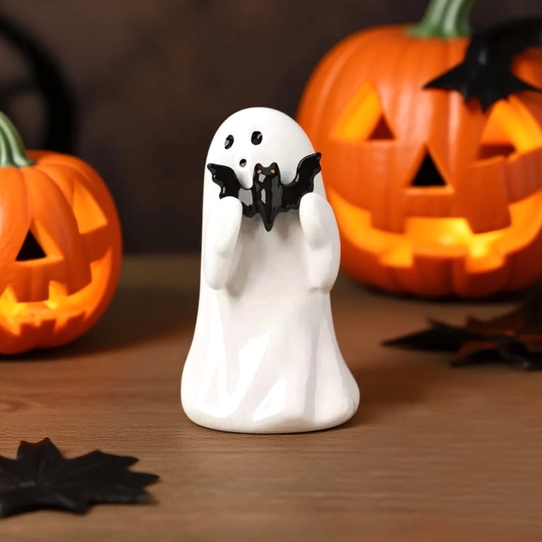 Halloween Cute White Ghost Figurine, Minimalist Resin Ornament for