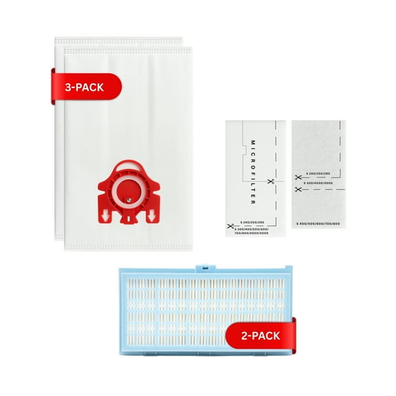 6 Replacement Miele S544i Artico Vacuum Bags, 6 Micro Filters & 2 HEPA Filter - Compatible Miele Type FJM Bags, Micro Filters & SF-AH 30, SF-HA 30, AH30 Filter (3-Pack, 2 Bags Per Pack)