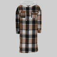thumbnail image 2 of Women's Long Flannel Plaid Shacket Jackets Casual Button Down Drawstring Hoodies Shirts Khaki XL, 2 of 6