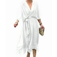 thumbnail image 1 of Women Plus Size Maxi Dress Short Sleeve Wrap V Neck High Low Split Ruffle Long Dress White M, 1 of 4