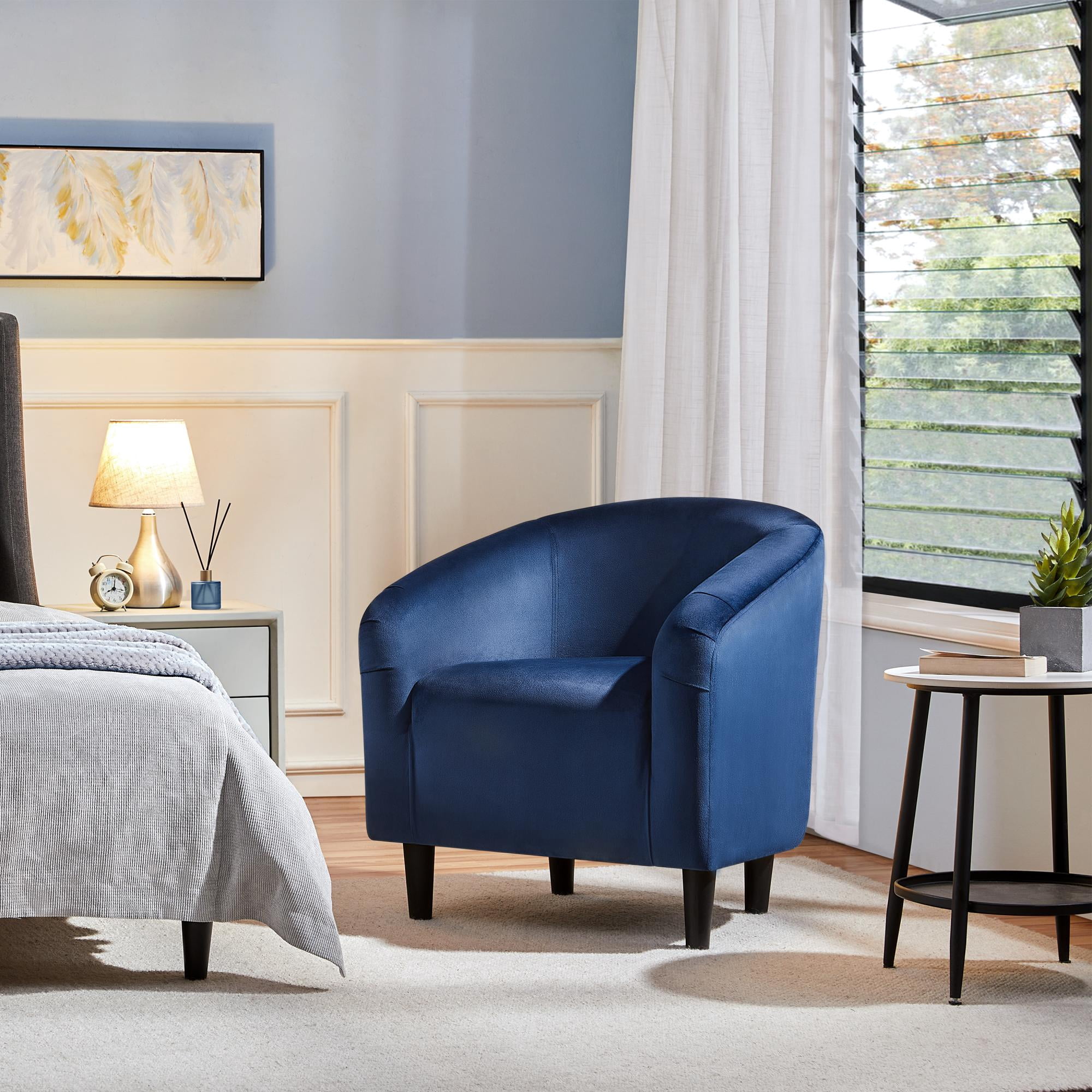 Alden Design Upholstered Barrel Accent Chair for Livingroom, Blue Velvet