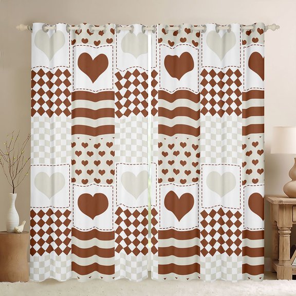 Castle Fairy Love Heart Print Curtains Pack of 2 (42x84 Each) for Boys Girls,Romantic Valentine Curtains Blackout,Geometric Stripes Plaid Bedroom Curtains,Ultra Soft Home Decor