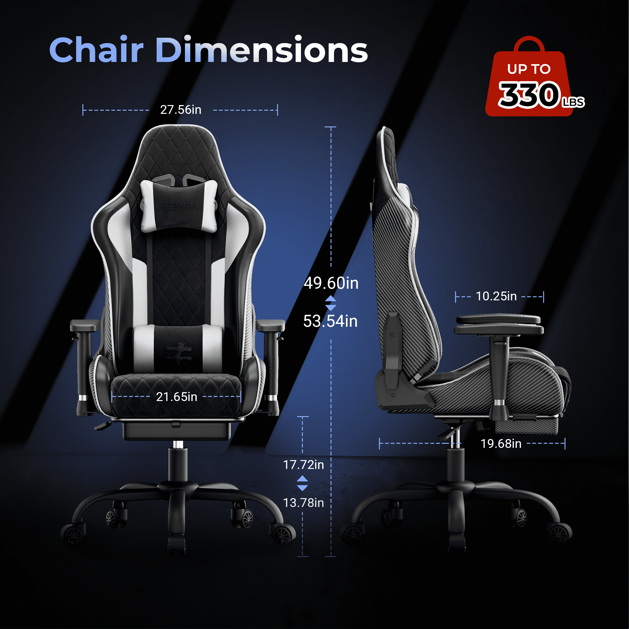 Seenda GCPro-10 Big and Tall Gaming Chair with Footrest, High-Back Ergonomic Office Chair, Heavy Duty Reclining Computer Desk Chair with Adjustable Lumbar Support and Headrest