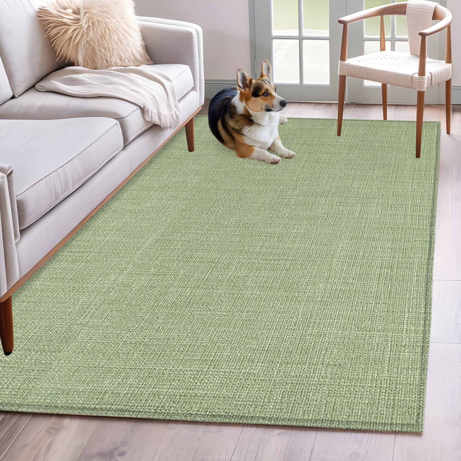 Vintage Sage Green Living Room Rug 4x6 Washable Area Rug for Bedroom, Non-Slip Dining Room Rugs Farmhouse Retro Beige Solid Color Indoor Carpet for Kitchen Entryway Office Nursery Laundry