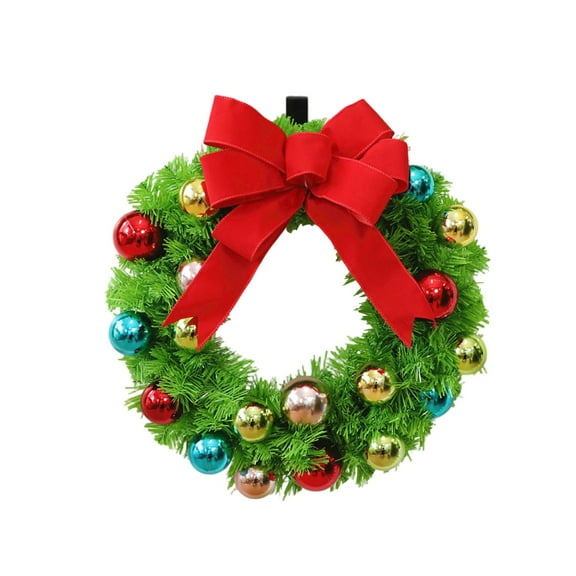 11.8" Christmas Wreath with Colorful Metallic Ball Ornaments & Large Red Bow – Artificial Holiday Flower Wreath, Festive Door & Wall Hanging, Xmas Decor for Home, Front Door, Mantel, Office