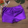 thumbnail image 6 of TiaoBug Women's Shiny Liquid Metallic Booty Shorts Yoga Gymnastics Workout Dance Bottoms Hot Pants Purple Medium, 6 of 7