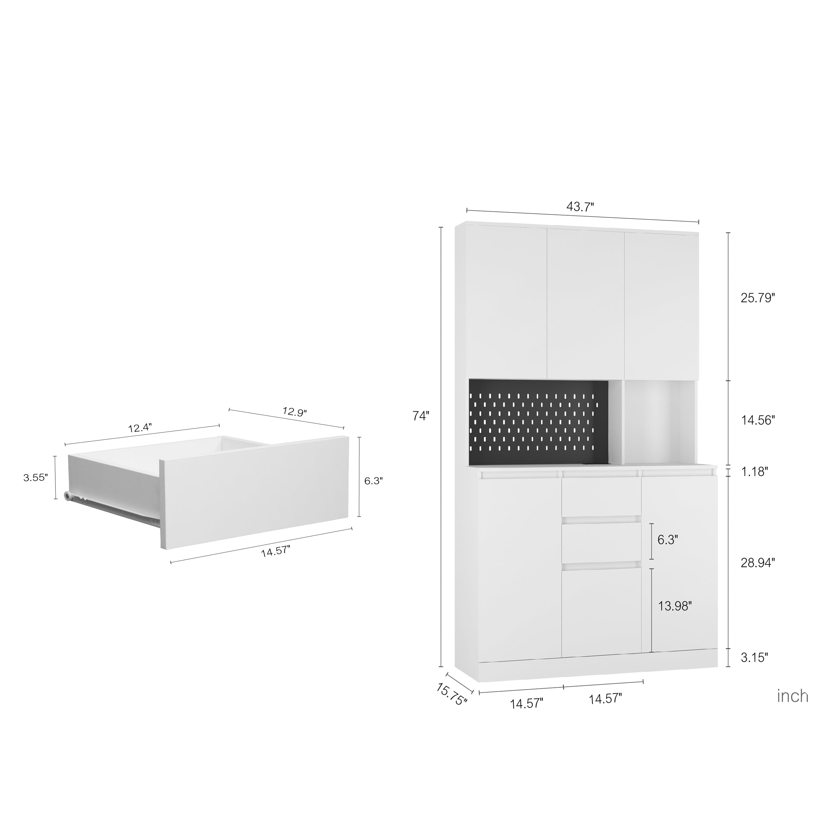 Aukfa 74" Freestanding Kitchen Pantry Storage Cabinet Cupboard with Power Outlet - White