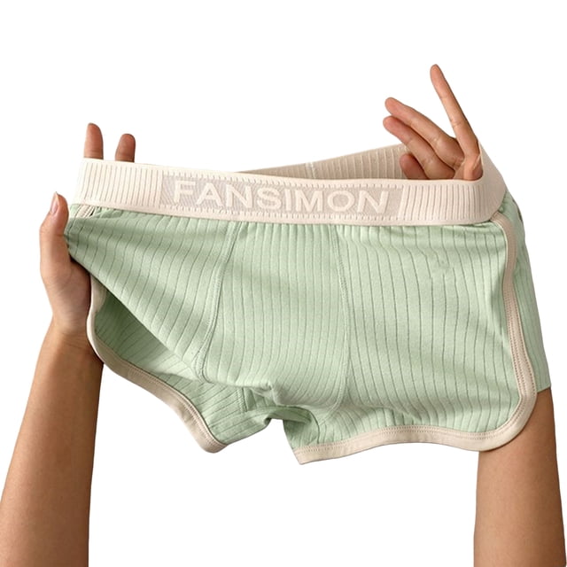 Visland Men Boxer Underwear Mid-rise High Elasticity Shorts Panties Patchwork Color U-Convex Ribbed Underwear