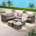 thumbnail image 5 of Patio Rattan Furniture Set, Outdoor L-shaped Sectional Sofa with Square Table and 2 Stools, Retro Modular Wicker Sofa Set for Garden, Poolside, Balcony, Gray, 5 of 8