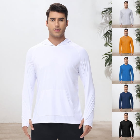 TrendOFT Men's Shirts Hooded UV Protection Long Sleeve Sun Protection Loose Breathable Outdoor Daily Men's T-Shirts Black L