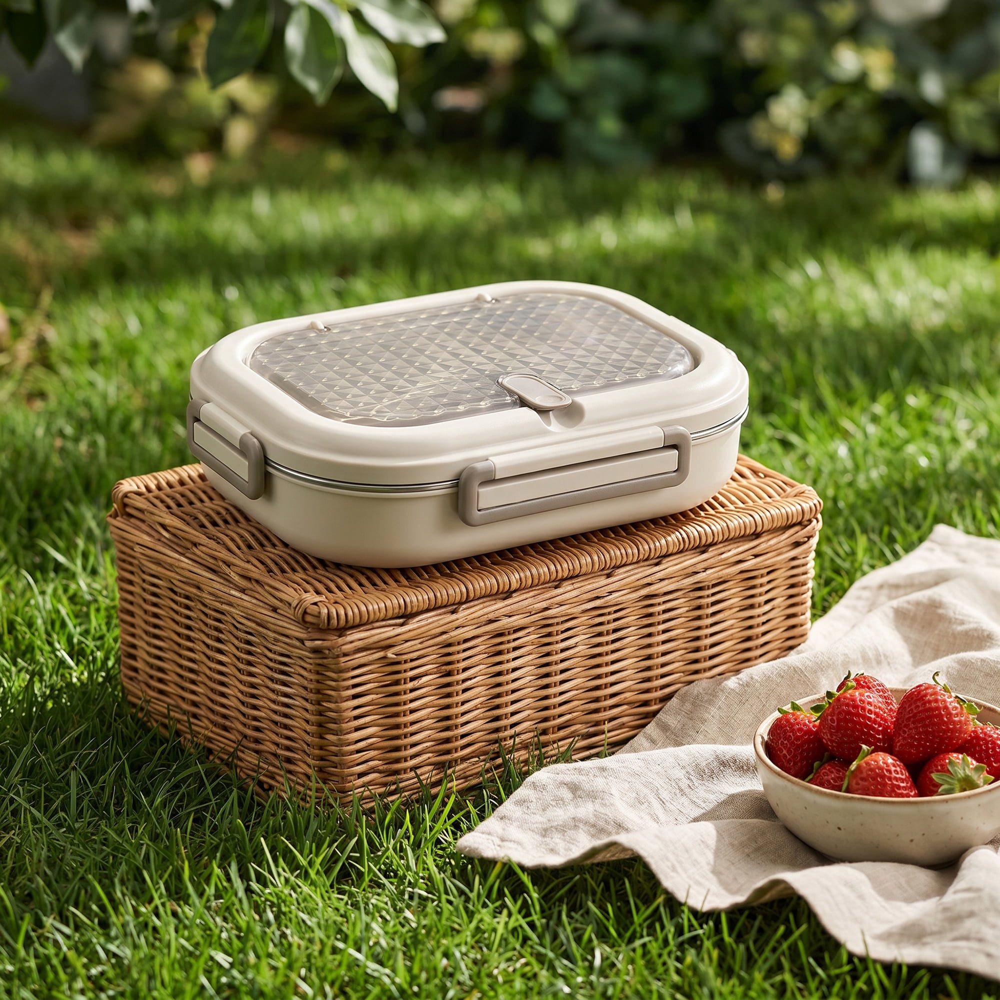 Unique Bargains Leak-Proof Meal Lunch Bento Box with Stainless Steel Light Brown-2