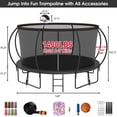 thumbnail image 2 of Jump Into Fun Trampoline 12 14 15 16 Pi, Trampoline de 1400 Lb pour 3-4 Adultes et 6-7 Enfants avec Enceinte, Panier de Basketball, Piquets, Cadeaux, Trampoline Rond Extérieur Entièrement Galvanisé et Pulvérisé, 2 of 7