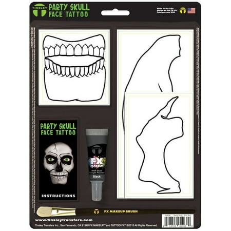 Gold Foil Skeleton Party Skull Face Tattoo Costume Accessory