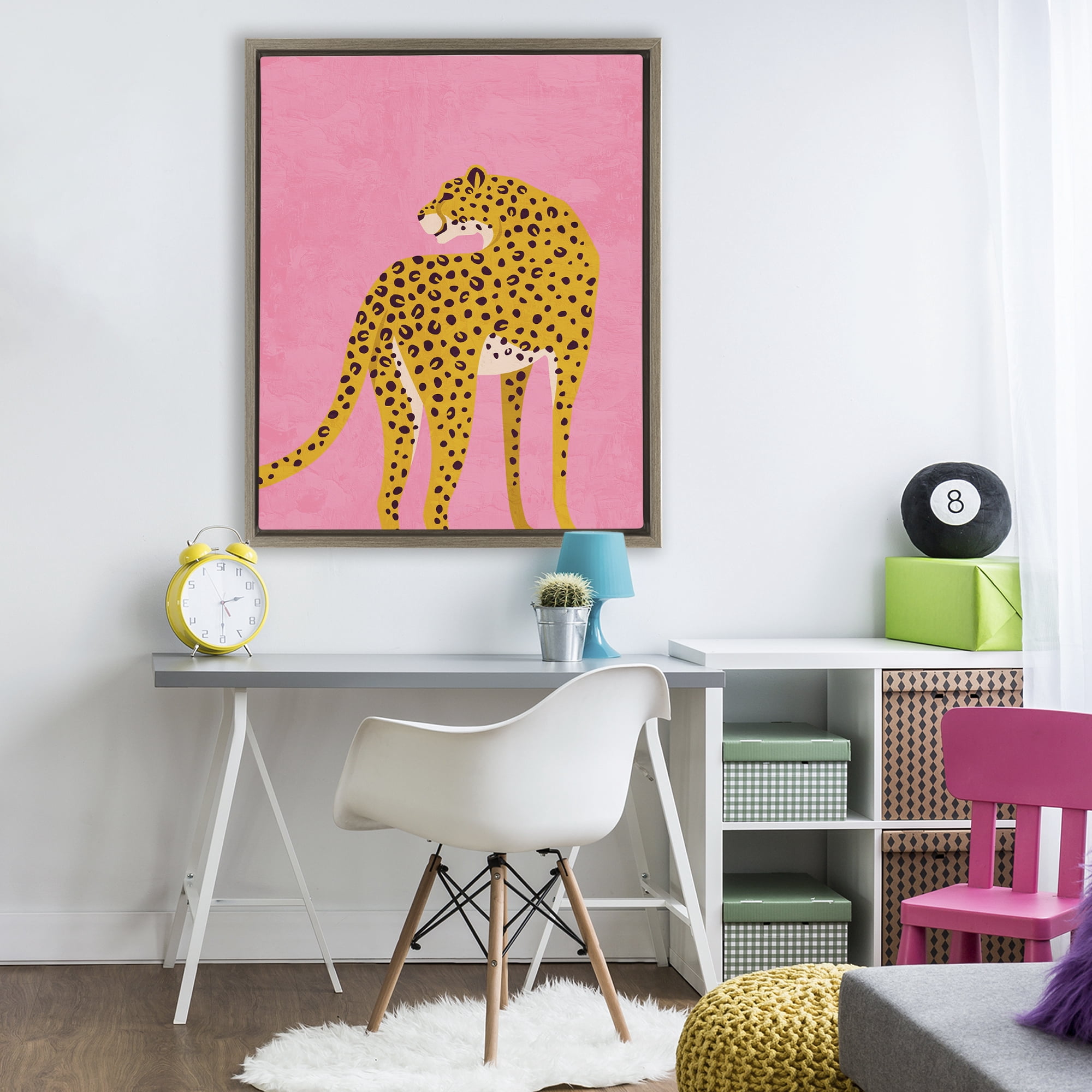 Stupell Industries Leopard on Pink Serenade Brown Framed Floater Canvas Wall Art, design by Kim Allen