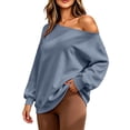 thumbnail image 6 of TARIENDY Womens Sweatshirts Loose Fit Casual Long Sleeve Fall Shirts Fashion Off the Shoulder Pullover Tops Fleece Lined Solid Color Outfits Blue XL, 6 of 9