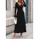 thumbnail image 2 of Vestido PRETTYGARDEN de manga larga con escote en V y tejido acanalado largo - Negro, 2 of 8