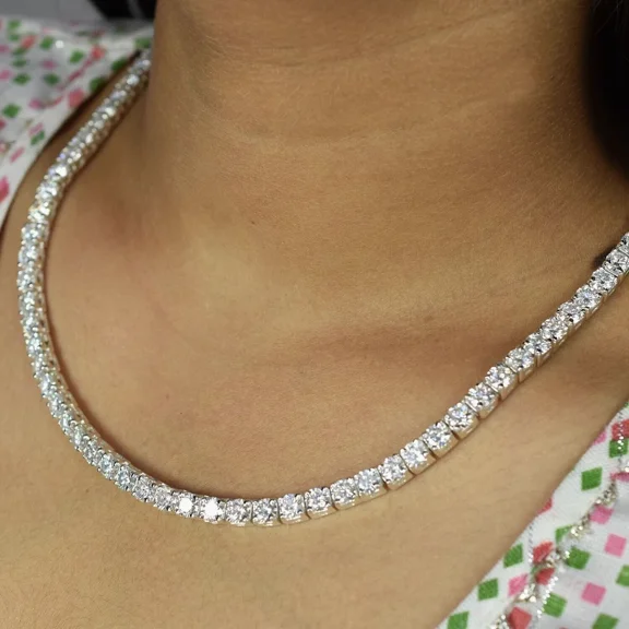 Gorgeous 4MM 22Ct Round Cut Simulated Diamond Wedding Women's Tennis Necklace 14k White Gold Plated 925 Sterling Silver 18"
