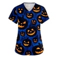 thumbnail image 2 of Junboys Halloween Women's Scrub Top - Short Sleeve V-Neck with Side Slits and Pockets, Professional Scrubs for Women, Funny Halloween Shirt, Cozy Fit Scrub Tops,Dark Blue M, 2 of 4