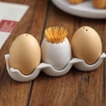 thumbnail image 4 of Egg Shaped Ceramic Spice Shaker Set with Stand, Mini Salt and Pepper Seasoning Dispenser with Tray, Novelty Brown Egg Shakers for Kitchen BBQ Restaurant Table Decor, 4 of 7
