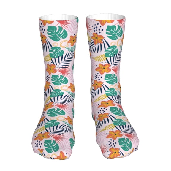 KLL Tropical Plants Print Womens Crew Socks Athletic Middle Tube Long Socks Novelty Socks Gifts For Men
