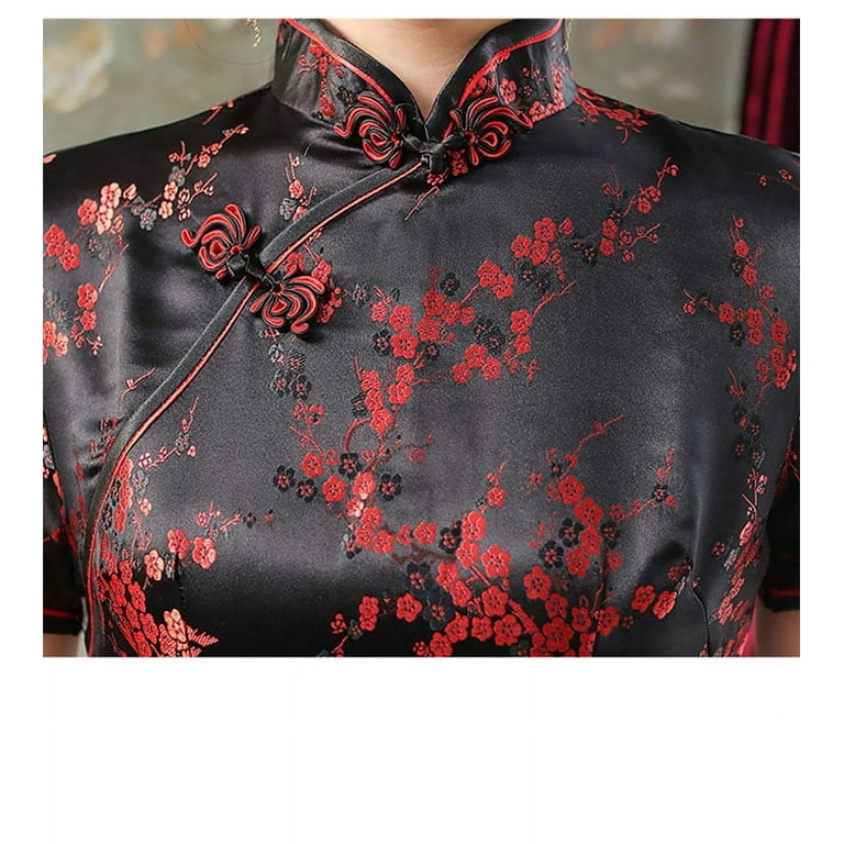 Traditional Chinese Cheongsam Dress, Vintage Qipao, Front Split Satin Plum  Long Dress - Walmart.com