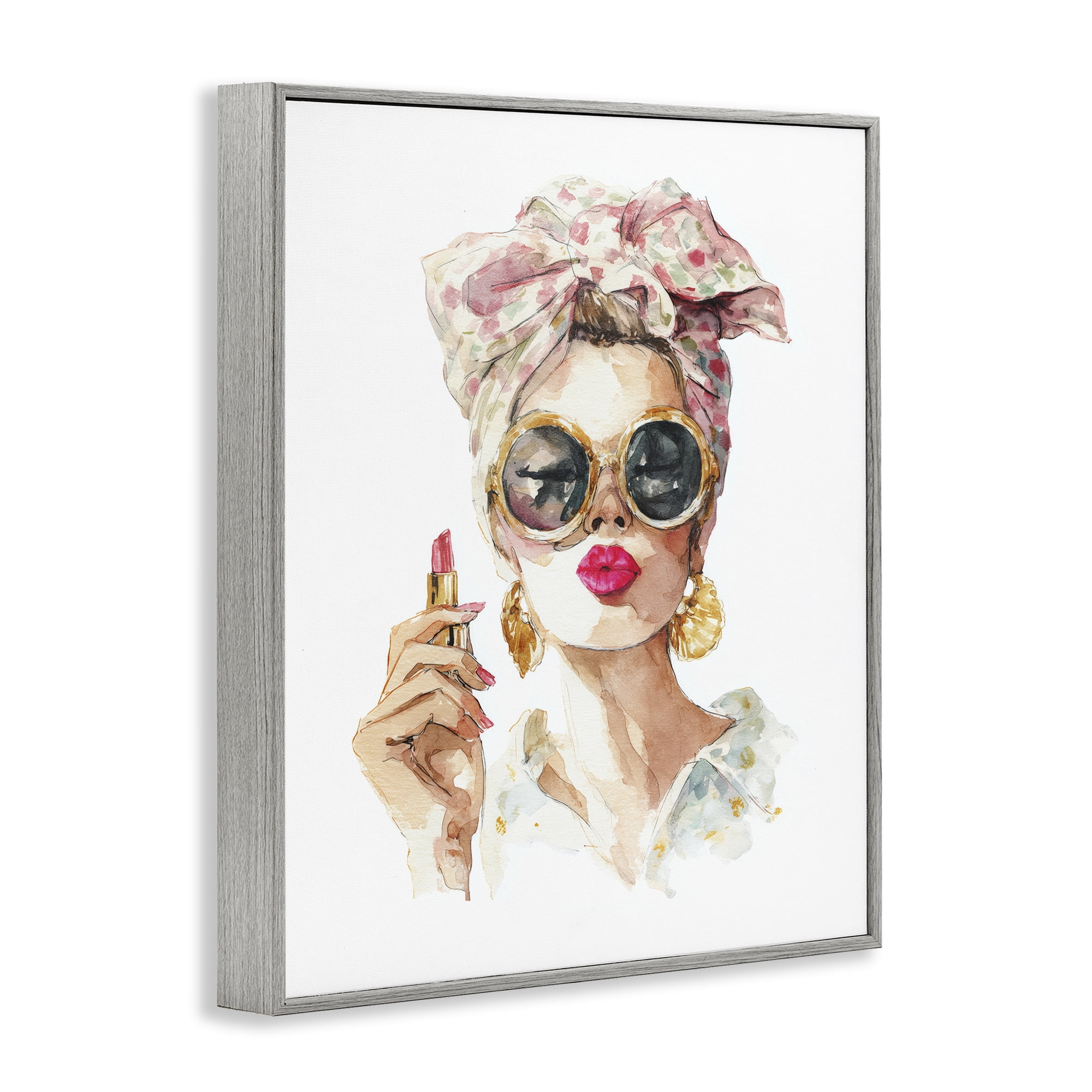 Stupell Industries Feminine Lipstick Spell Gray Framed Giclee Art, design by Svetlana Aleynikova