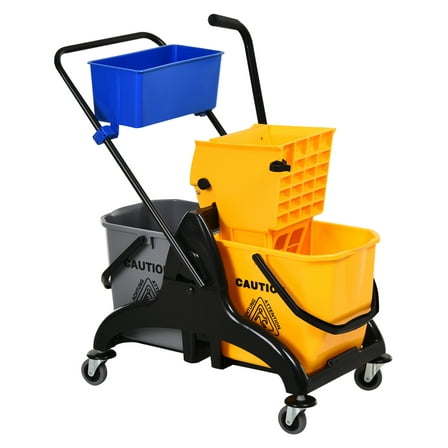 6.9 Gallon Mop Bucket with Wringer - Commercial Mop Bucket Cart with Wheels - Side Press Wringer - Water Separation Design - Janitorial Cleaning Yellow   Plastic