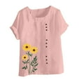 thumbnail image 4 of Women's Tops Summer Casual Crew Neck Flower Printed Button Short Sleeve Blouses Loose Fit Trendy Basic Shirts (5XL, Pink 1), 4 of 4
