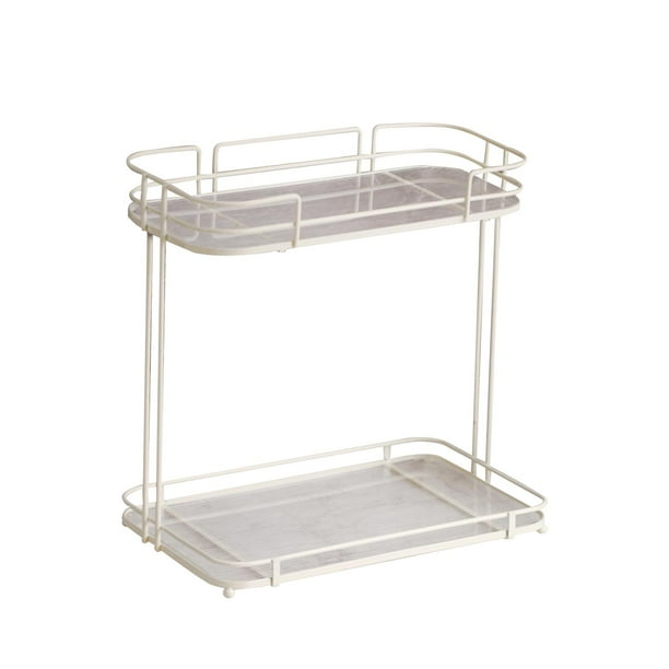 Estante de almacenamiento de encimera de 2 niveles para platos de buffet, platos especiales antideslizantes de pie De color crema