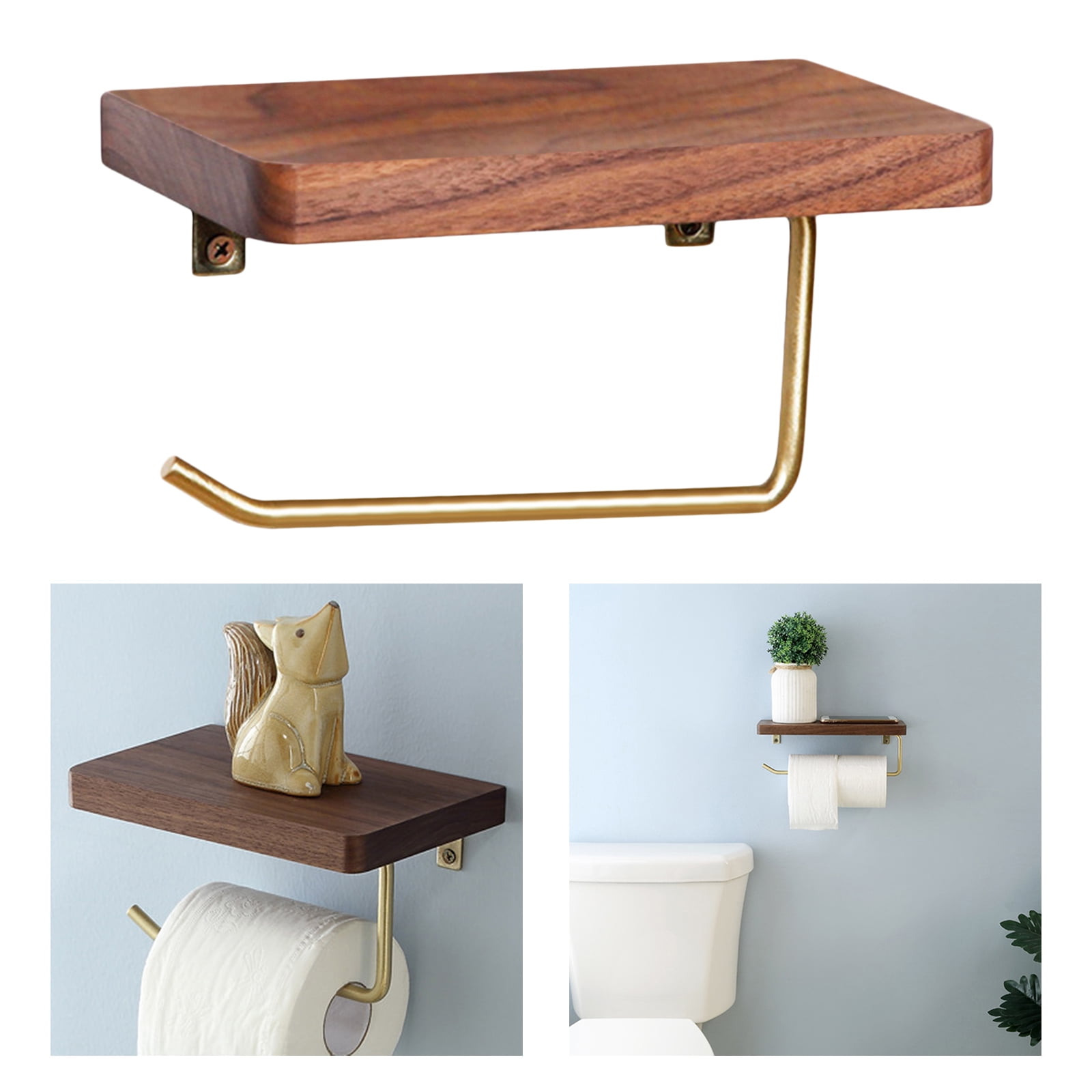 Wall Hanging Paper Towel Holder Hotel Tissue Holder Solid Wood Towel Holder Rack Creative Paper Holder for Toilet Washroom Bathroom - Walnut