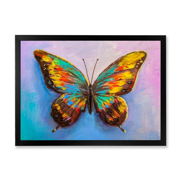 Designart 'Beautiful Butterfly In Orange and Turquoise' Modern Framed Art Print